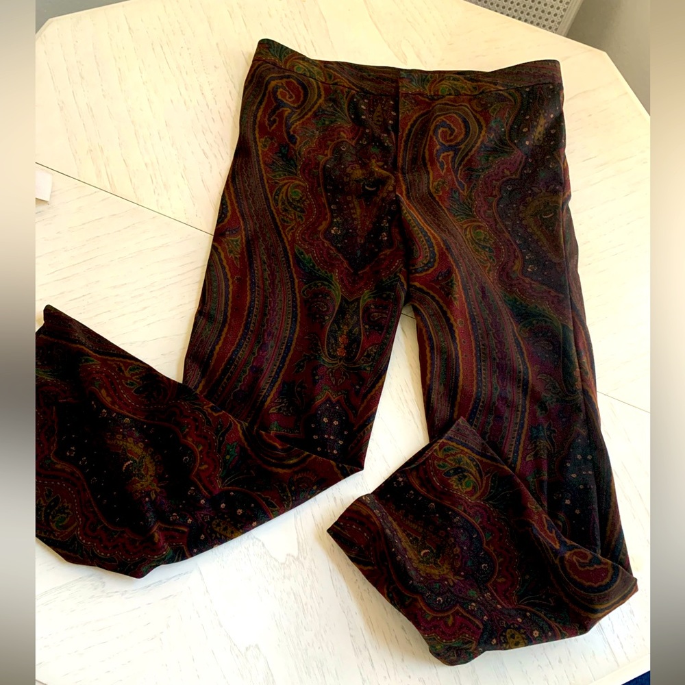100. VINTAGE Ralph Lauren Paisley Women’s Velveteen pants flat front sz 14